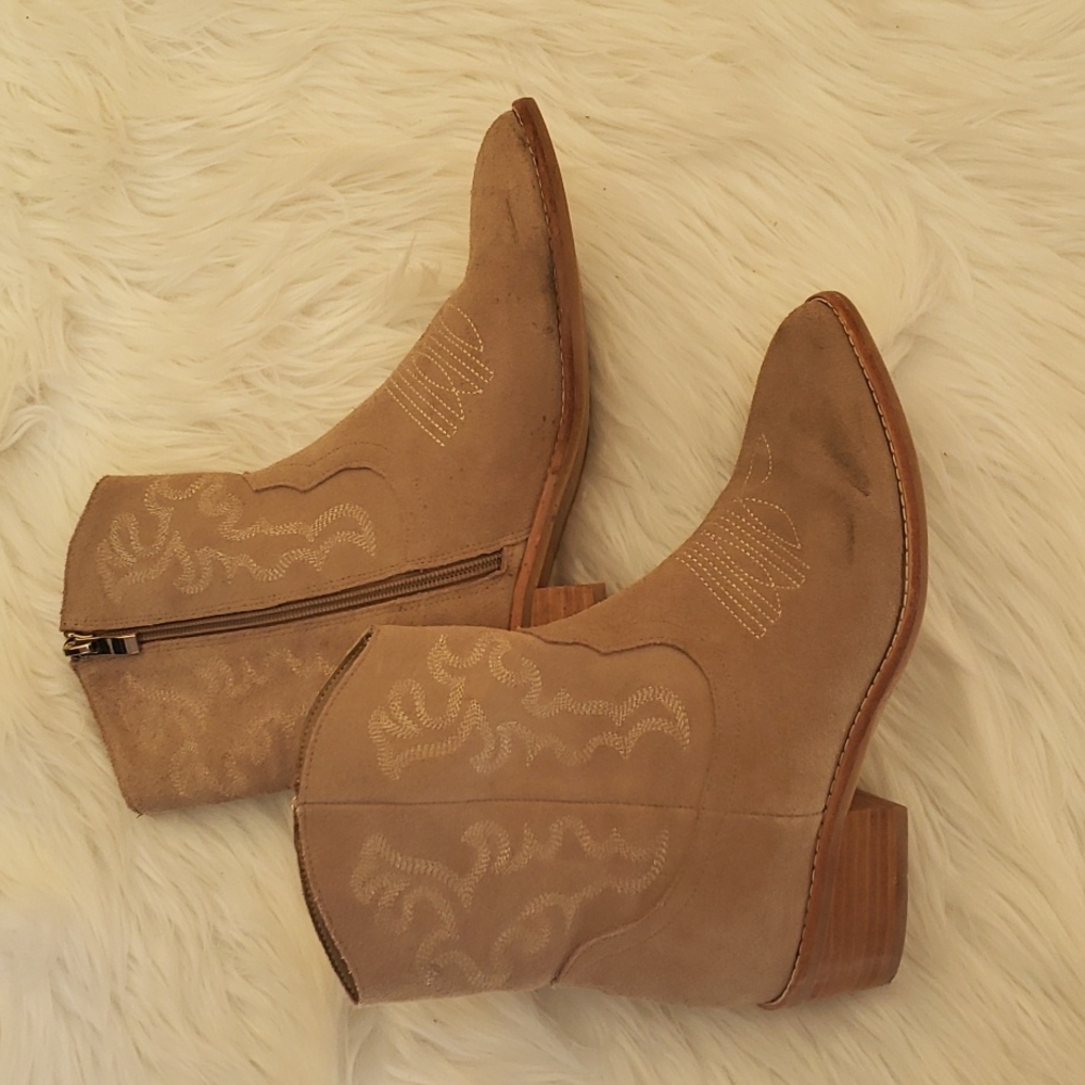 Anthropologie Silent D Women's Suede Zofie Western Boots Taupe - Picture 6 of 11